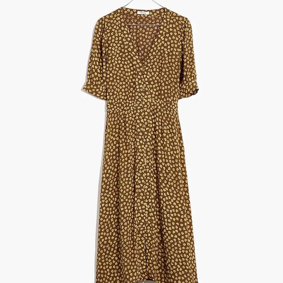 Madewell Button-Cuff Midi Dress in Woodcut Flowers 0 - Picture 2 of 11